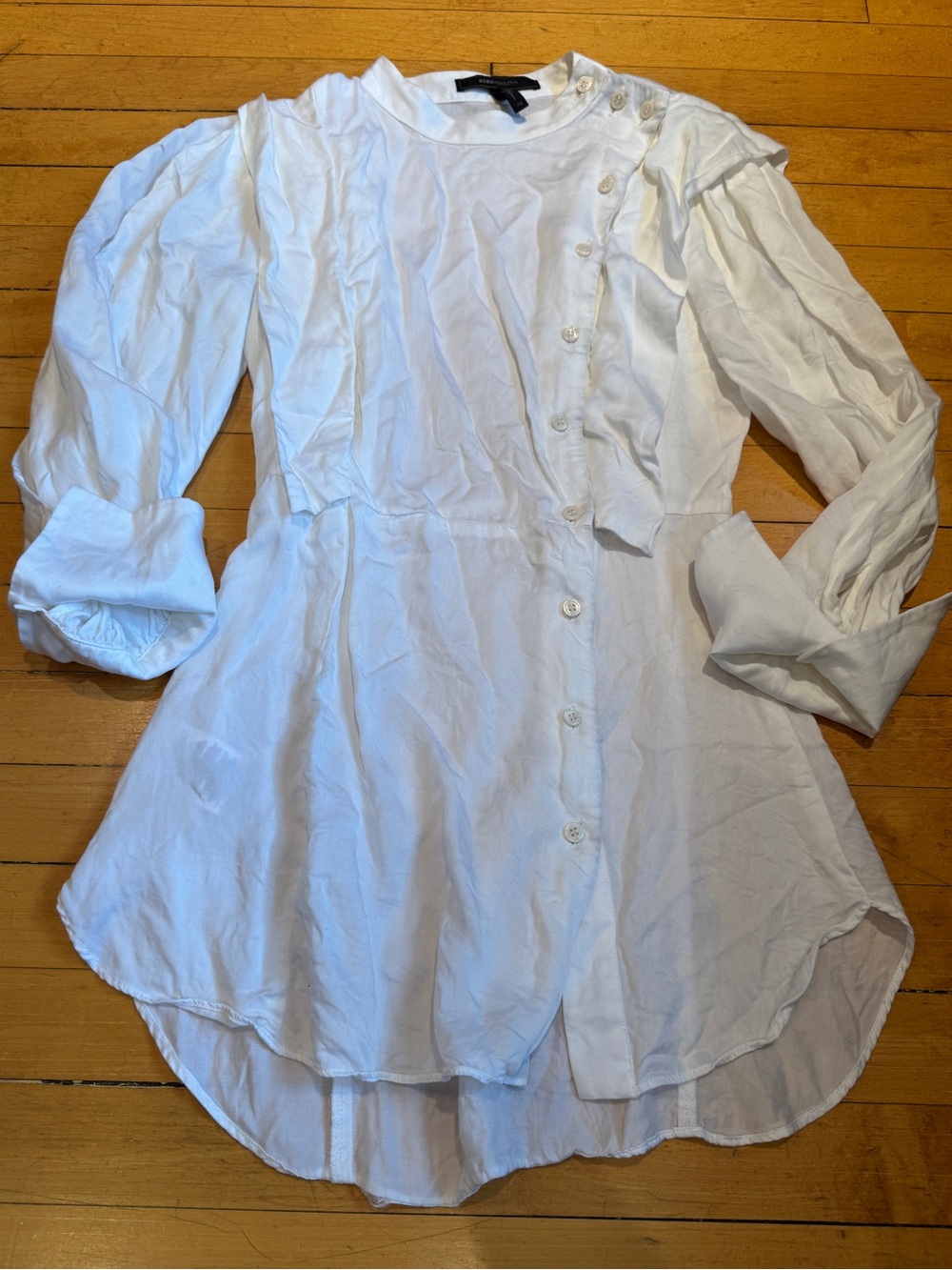 White BCBG Button-Front Long-Sleeve Top